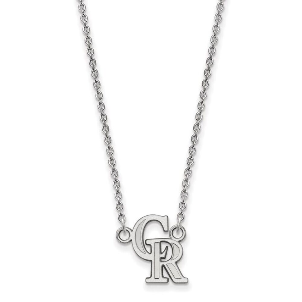 14K White Gold MLB Colorado Rockies Small C-R Necklace, 18 Inch